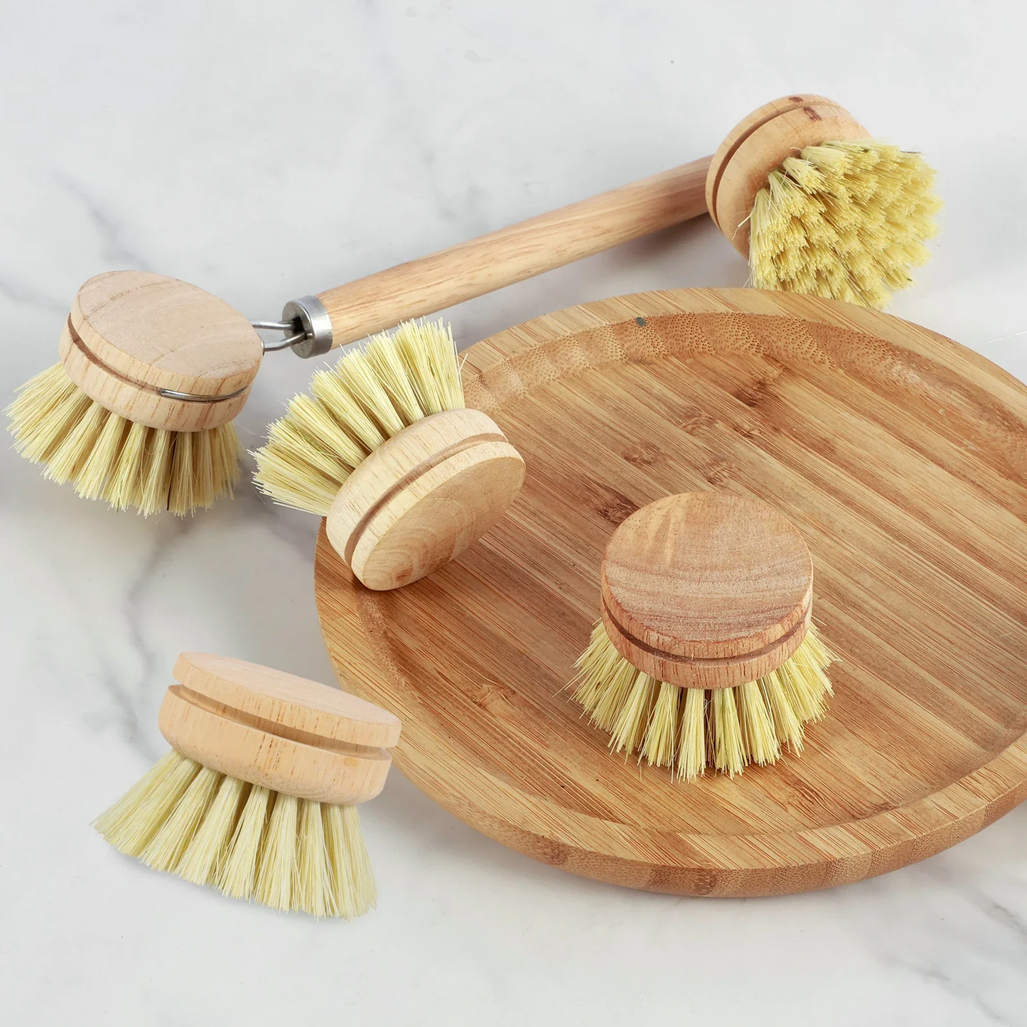 2/4Pcs Palm Pot Brush- Bamboo round 3 Packs Mini Dish Brush Natural Scrub Brush Durable Scrubber Cleaning Kit with Union Fiber