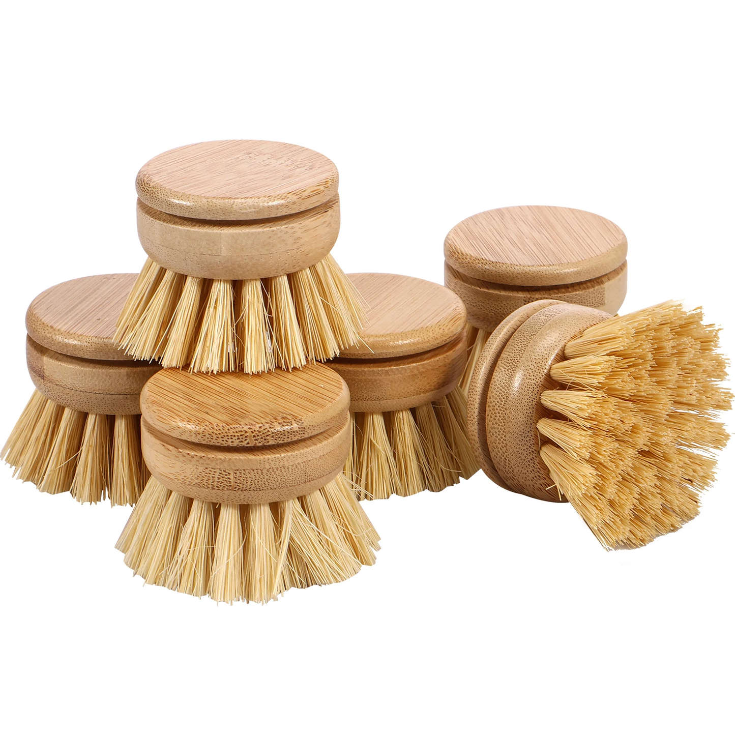 2/4Pcs Palm Pot Brush- Bamboo round 3 Packs Mini Dish Brush Natural Scrub Brush Durable Scrubber Cleaning Kit with Union Fiber