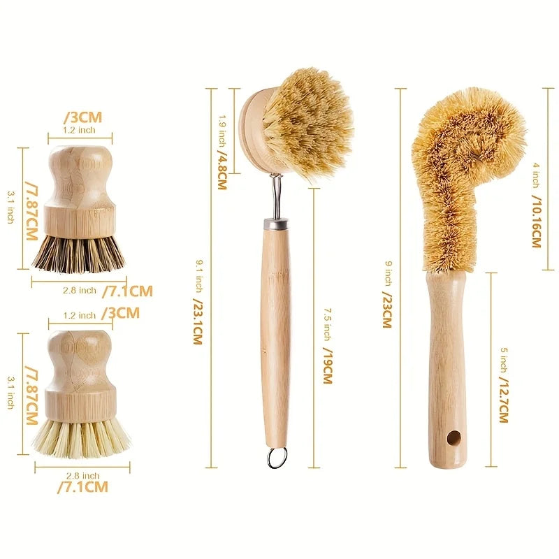 2/4Pcs Palm Pot Brush- Bamboo round 3 Packs Mini Dish Brush Natural Scrub Brush Durable Scrubber Cleaning Kit with Union Fiber