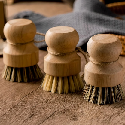 2/4Pcs Palm Pot Brush- Bamboo round 3 Packs Mini Dish Brush Natural Scrub Brush Durable Scrubber Cleaning Kit with Union Fiber