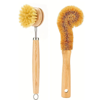 2/4Pcs Palm Pot Brush- Bamboo round 3 Packs Mini Dish Brush Natural Scrub Brush Durable Scrubber Cleaning Kit with Union Fiber